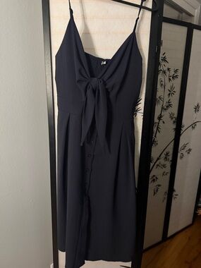 Navy Tie-Front Spaghetti Strap Dress